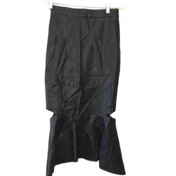 Bardot Women’s Black Faux Leather Zip Cut Outs Midi Milano Skirt Size 4/XS - Picture 5 of 8